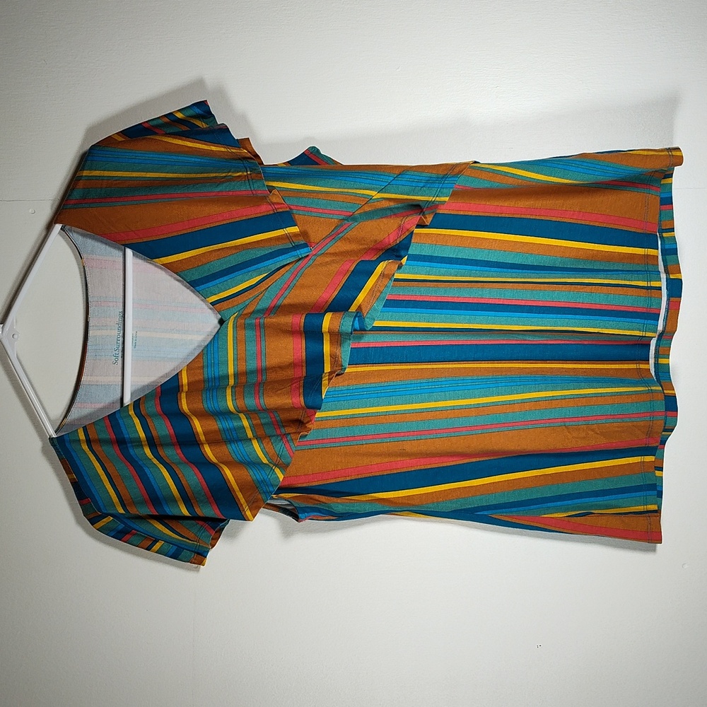 Soft Surroundings striped crossover ruffle flounce top M